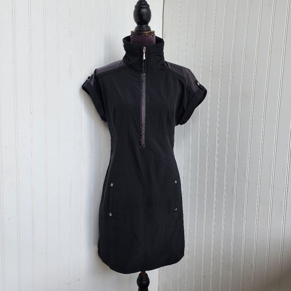Chico's Womens Black Zenergy Neema Half-Zip Dress Sz 0.5 Short Sleeve Stretch XS